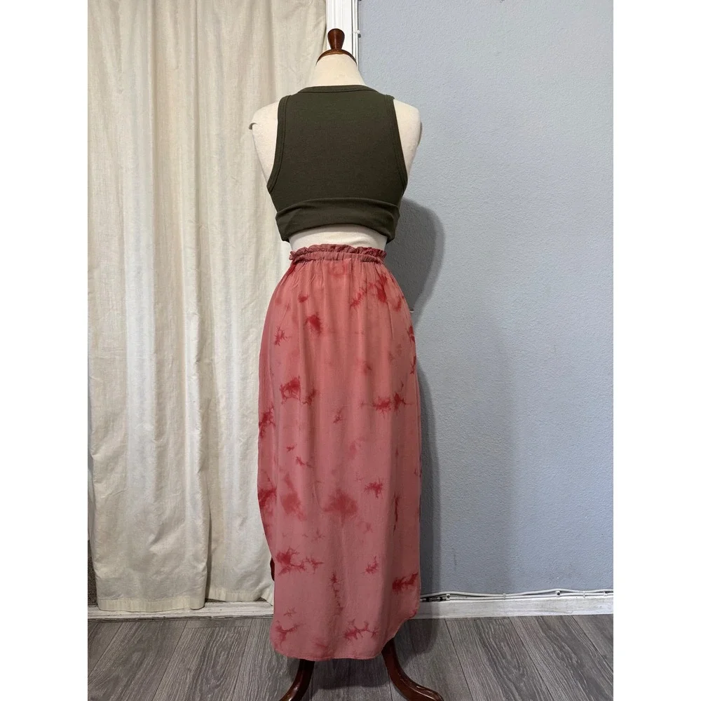 BB Dakota Tie Dye Pink Boho Flowy High Waist Slit Midi Skirt S‎ Elastic Waist